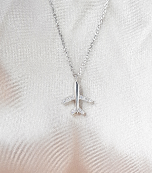 Airplane Necklace & Earring Set (Sterling Silver With Cubic Zirconia) -  Amelia Aviation